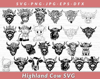 Highland Cow SVG Bundle, Cute Baby Cow PNG (Digital Download)