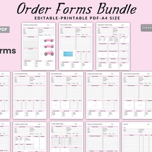 Pode incluir: Um conjunto de 14 formulários de pedido imprimíveis em formato PDF. Os formulários são projetados para vários produtos, incluindo chaveiros, canecas, camisetas e muito mais. Os formulários são editáveis e podem ser impressos em papel tamanho A4.
