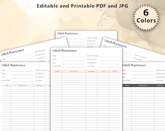 Vehicle Maintenance Log: Car Service Tracker (PDF & JPG)