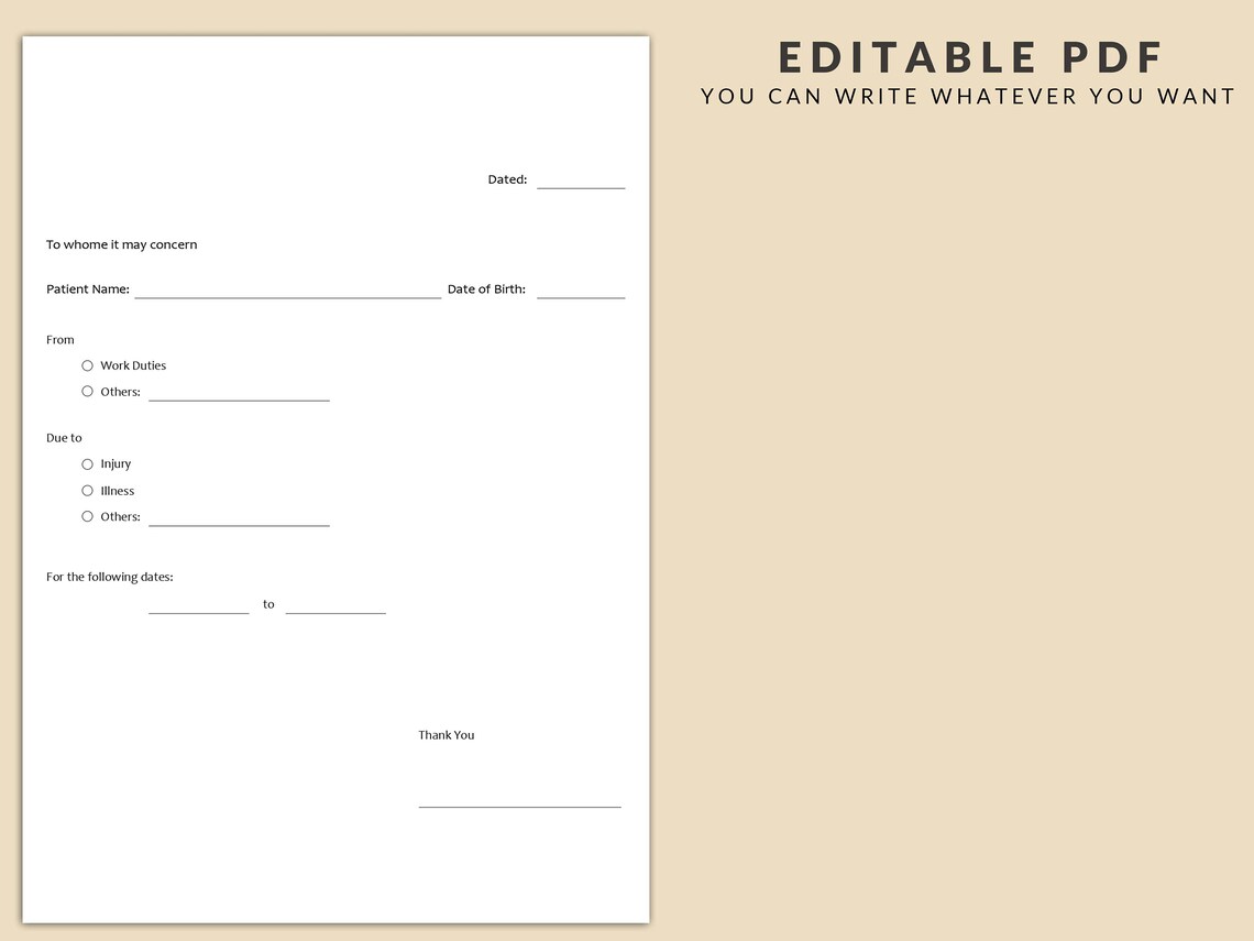 Doctor Excuse Template Medical Excuse Form Physician's Note Template ...