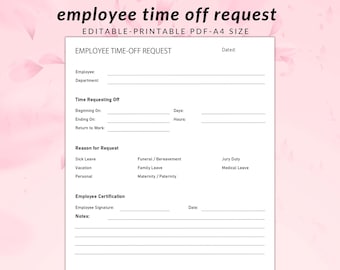 Editable Employee Time Off Request Template (A4 PDF)