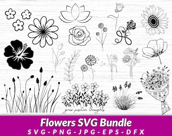 Flower SVG Bundle: Wildflower Bouquet Cut Files (Digital Download)