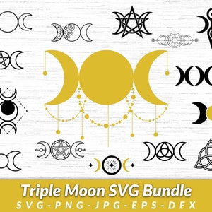 Triple Moon Goddess SVG Bundle: Mystical Pentagram Designs (Digital Download)
