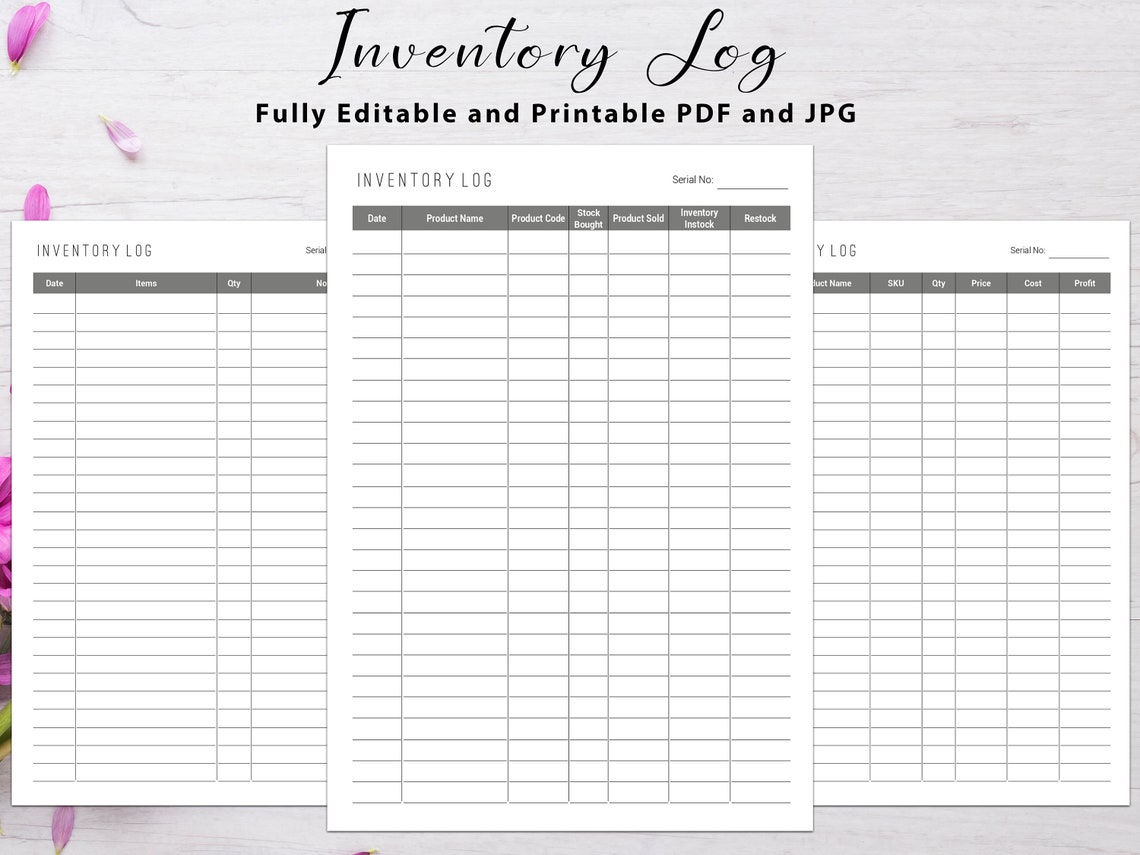 Editable Inventory Log, Inventory Tracker, Product Inventory, Inventory ...