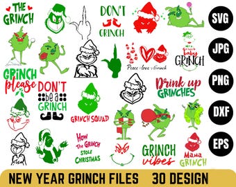 Grinch Christmas SVG Bundle: Grinch Faces, Clipart (Cut Files) (Digital Download)
