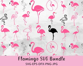 Pink Flamingo SVG Bundle: Tropical Clipart (SVG, PNG)