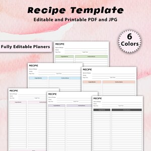 Rezeptvorlage, Kochrezeptformat, Mahlzeitenplanungsvorlage, Rezeptkartenvorlage, Lebensmittelrezeptplaner, Benutzerdefinierte Rezeptvorlage