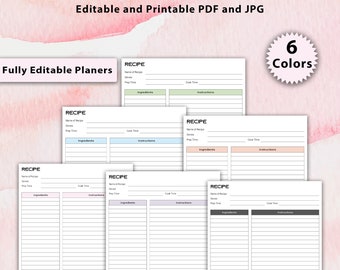 Printable Recipe Template: Meal Planning, Cooking Guide (PDF & JPG)