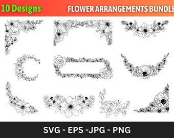 Floral Arrangement SVG Bundle: Flower Border Clipart (Commercial Use)