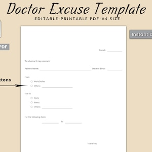 Plantilla de excusa médica Formulario de excusa médica Plantilla de nota del médico Plantilla de licencia por enfermedad Formulario de excusa de ausencia Plantilla de certificado médico