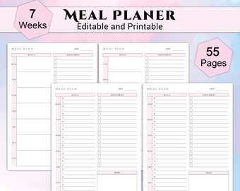 7-Week Meal Planner: Editable Food Journal (PDF)