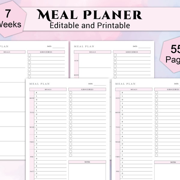 7 Weeks Personal Meal Planner, Nourish Me, Meal planner 2024, Ultimate Digital planner 2024, Undated Digital planner 2024, Meal planner pdf