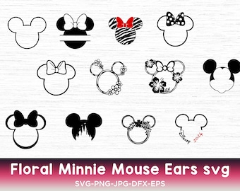 Floral Minnie Ears SVG: Mickey Mouse shirt gesneden bestand (digitale download)