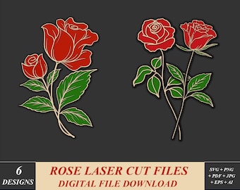 Two Layered Rose Laser Cut Svg File, Christmas Vector Files Wood Laser Cutting, Rose Flower Laser Cut Out Art, Mom Rose Laser Cut Gift