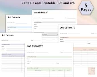 Editable Job Estimate Template: Contractor Form (PDF & JPG)