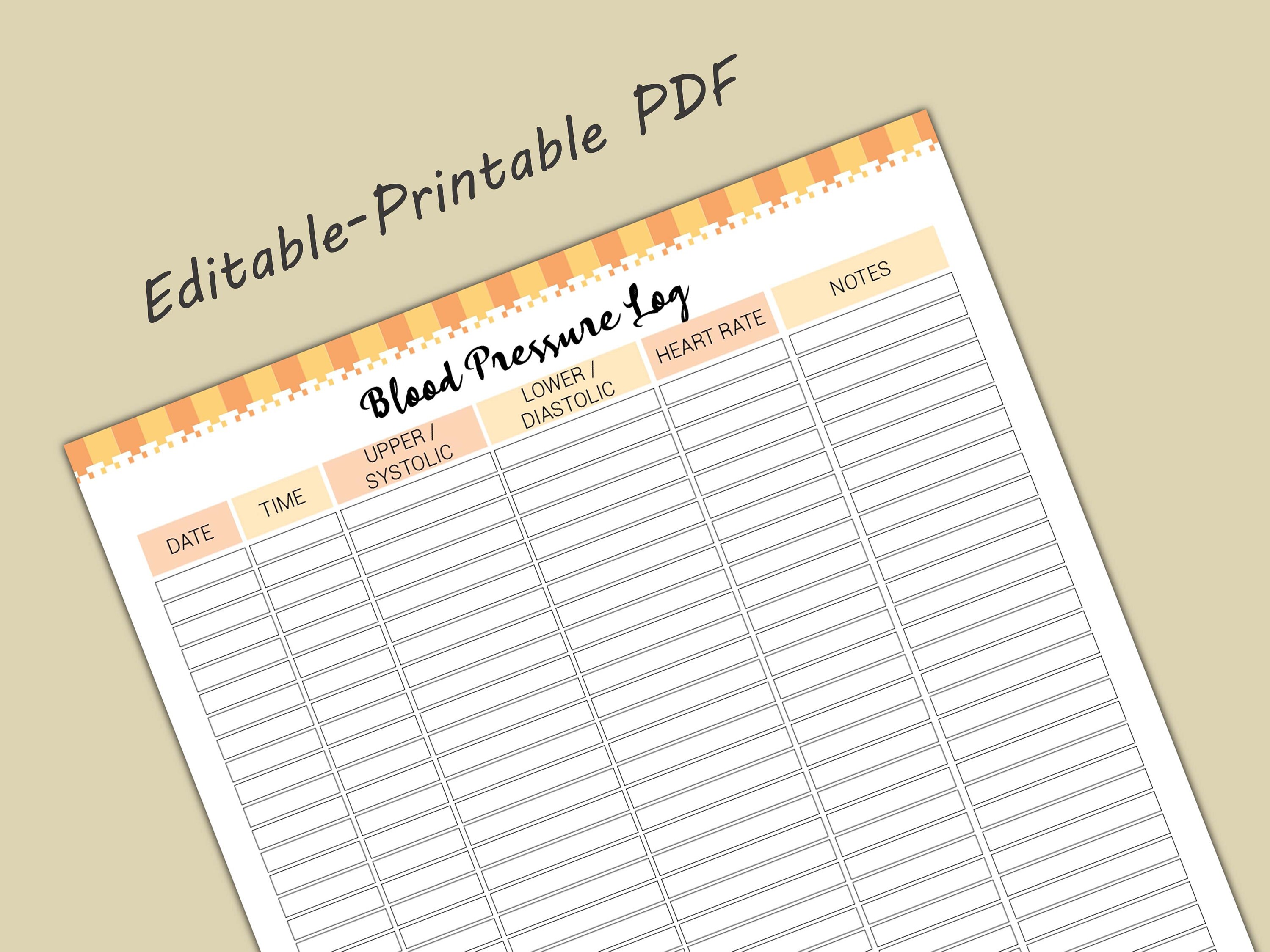 Blood Pressure Log Printable, High Blood Pressure Tracker Template ...