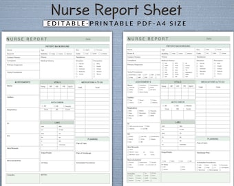 Nurse Report Sheet: Patient Assessment, ICU Nursing Notes (Printable PDF)
