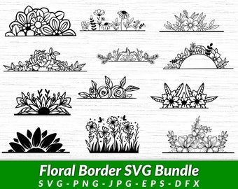 Floral Border SVG Bundle: Flower Bouquet Clipart (Commercial Use)