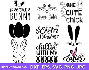 Easter SVG Bundle: Bunny, Eggs, Chick Designs (Digital Download)