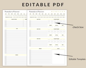 Editable Pomodoro Planner: Productivity & Time Management (PDF)