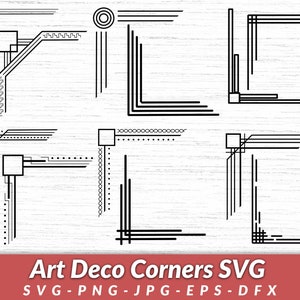 May include: Set of six black and white geometric corner designs in an Art Deco style. These corner designs can be used for scrapbooking, card making, invitations, and other craft projects.