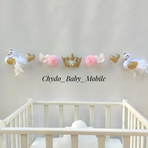 Nursery wall decor,Swan Princess Felt Garland -  Girl Decor Baby Shower Crown Heart Butterfly Banner Girls Room Wall Art Pink Gold