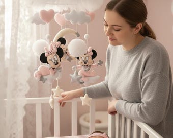 Custom nursery mobile for girl, Unique baby shower present, Girl Nursery Decor, pregnancy gift ideas, Pink Mouse Mobile, New Baby Gift