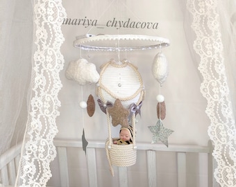 Mobile for crib with "Balloon and baby",Charming Baby Shower Mobile,Decorative Nursery Crib Mobile.