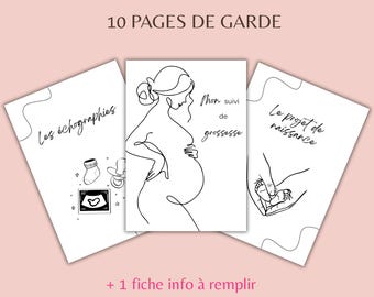 Printable Black & White Pregnancy Cover Pages | Pregnancy Tracking Binder Sheets | Digital Maternity Tracker Organizer | French | PDF