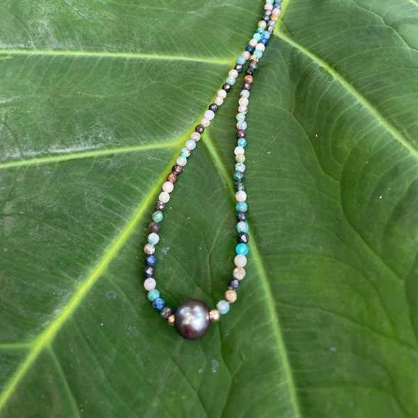 Dainty Tahitian Pearl and Gemstone Choker Necklace