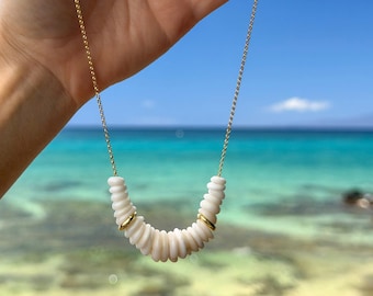 Collar de conchas puka hawaianas: auténticas conchas de Maui, cadena chapada en oro o plata de ley.