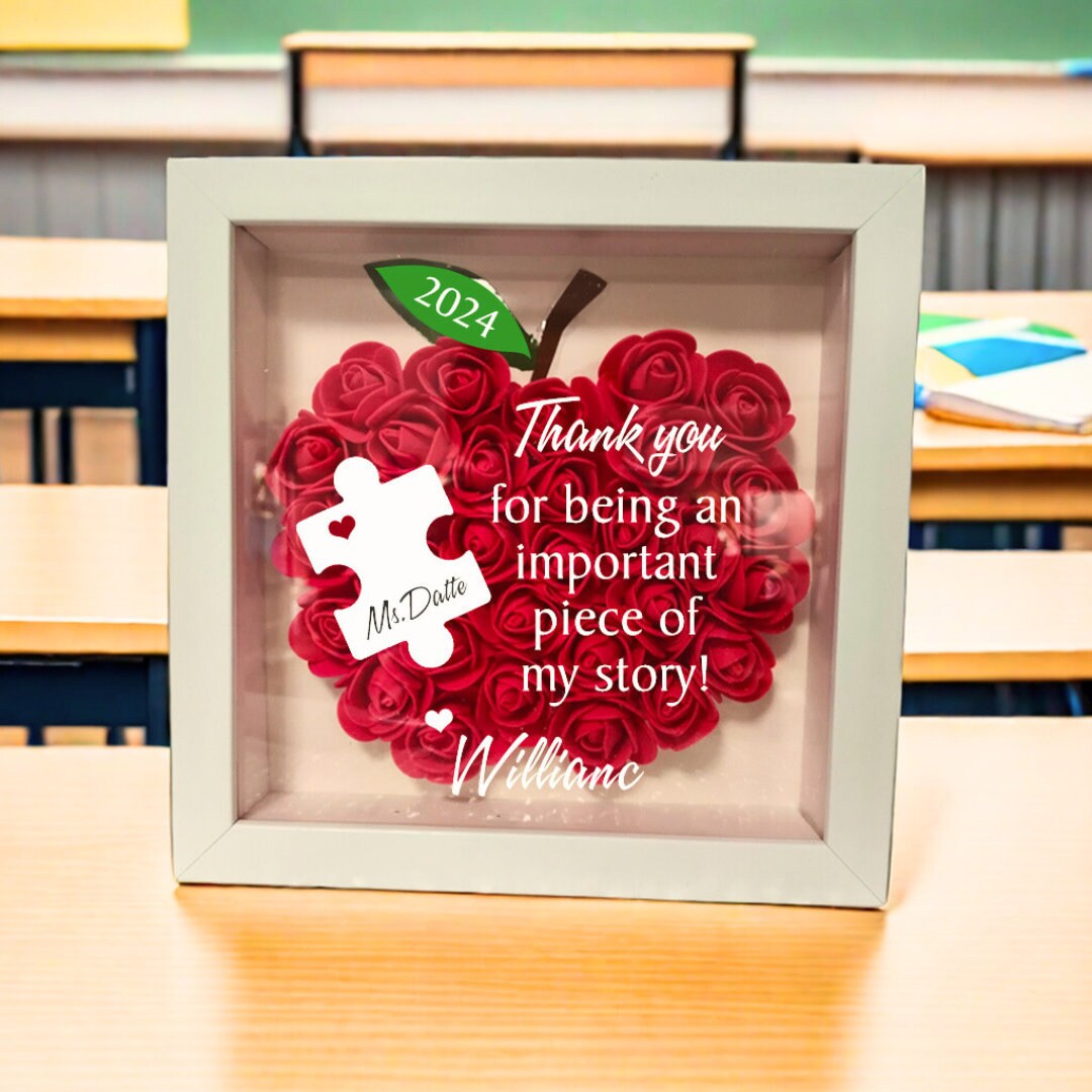 Personalised Teacher Apple Shadow Boxpencil Flower Shadow Boxapple ...