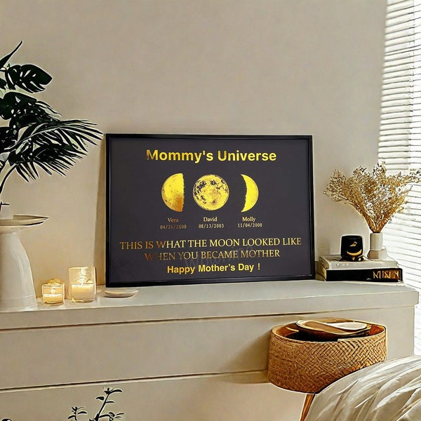 Custom Multiple Moon Phase Sign|Moon Phase Day Of Birth|Best Mamas Day Gift|This Is What The Moon Looked Like The Day|Mother Day Moon Phase