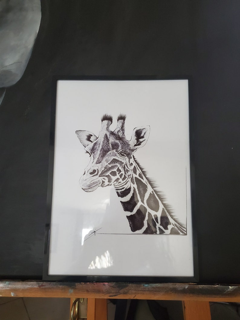 Girafe noir et blanc dessin stylo à bille Dessin au stylo billes Art illustration image 5