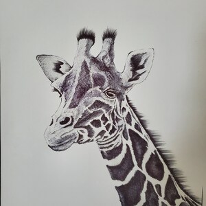 Girafe noir et blanc dessin stylo à bille Dessin au stylo billes Art illustration image 3