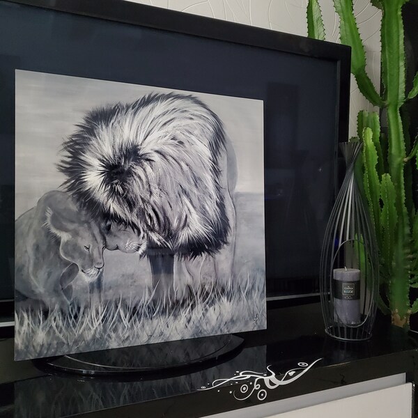 Impression peinture lion & lionne sur Alu-Dibond Toile | Alu-Dibond | Peinture murale | Art mural | décoration murale