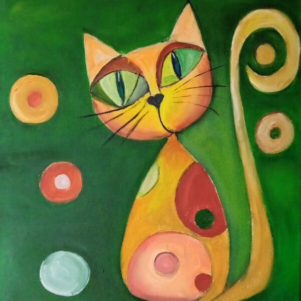 Impression sur toile Chat style " Kandinsky " l Peinture sur toile | tableaux muraux | tableau de décoration| Décoration chambre d'enfant