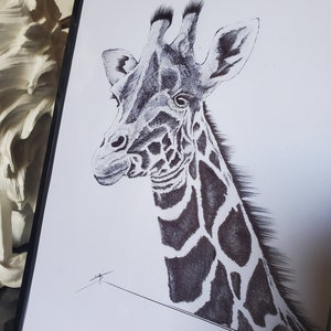 Girafe noir et blanc dessin stylo à bille Dessin au stylo billes Art illustration image 6