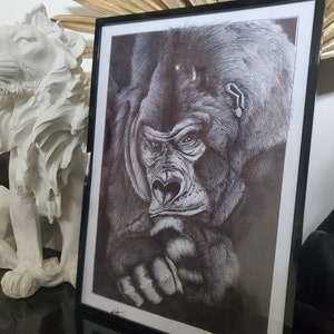 Dessin de Gorille au stylo bic noir.
Format 21 x 29 cm