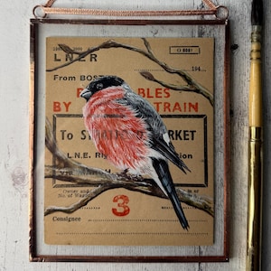 Dom-fafe | Aquarela e pintura a tinta | Presente exclusivo | Presente para amantes da natureza | Presente para pássaros | Objetos vintage originais | Moldura de folha de cobre