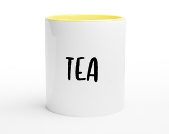 Funny cup "Tea" White ceramic cup with colored inside