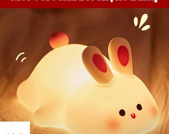 Cute Soft Rabbit Night Lamp | Soft Silicone Rabbit Mood Night Light | Cute USB Rechargeable Lamp | Cute Portable Soft Rabbit Night Lamp