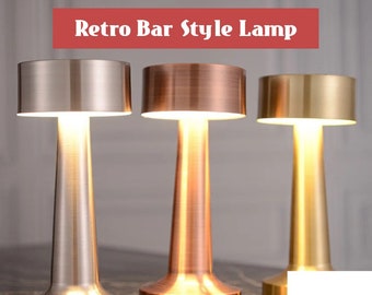 Retro Metal Bar Style Table Lamp | Metal Retro Style Lamp | Coffee Table Lamp | Bar Style Light | Wireless and USB Rechargeable Lamp Light