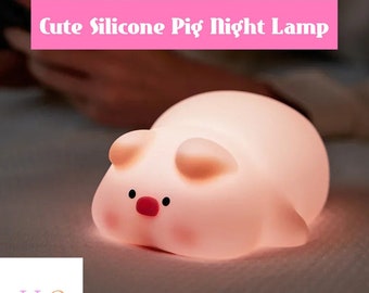 Lampe de nuit douce et mignonne en forme de cochon | Veilleuse d'humeur cochon en silicone souple | Jolie lampe rechargeable USB | Jolie lampe de nuit portable douce en forme de cochon