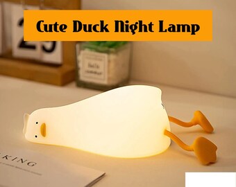 Süße weiche Nachtlampe mit liegender Ente | Weiches Silikon-Enten-Stimmungs-Nachtlicht | Niedliche wiederaufladbare USB-Lampe | Süße tragbare weiche Enten-Nachtlampe