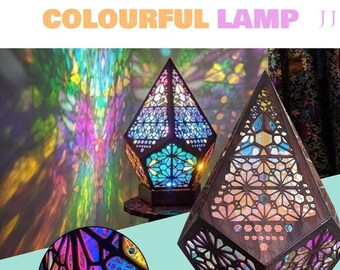 Bohemian Colourful Wooden Floor Projection Lamp | Bohemian Colourful Night Lamp Projector | Desk Lamp | Atmosphere Lighting | USB Powered