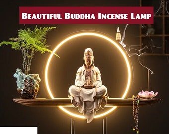 Guanyin Bodhisattva Buddha Incense Holder Lamp Light | Beautiful Zen Incense Lamp Light | Zen Buddhism Lamp Decor | USB LED Light & Incense