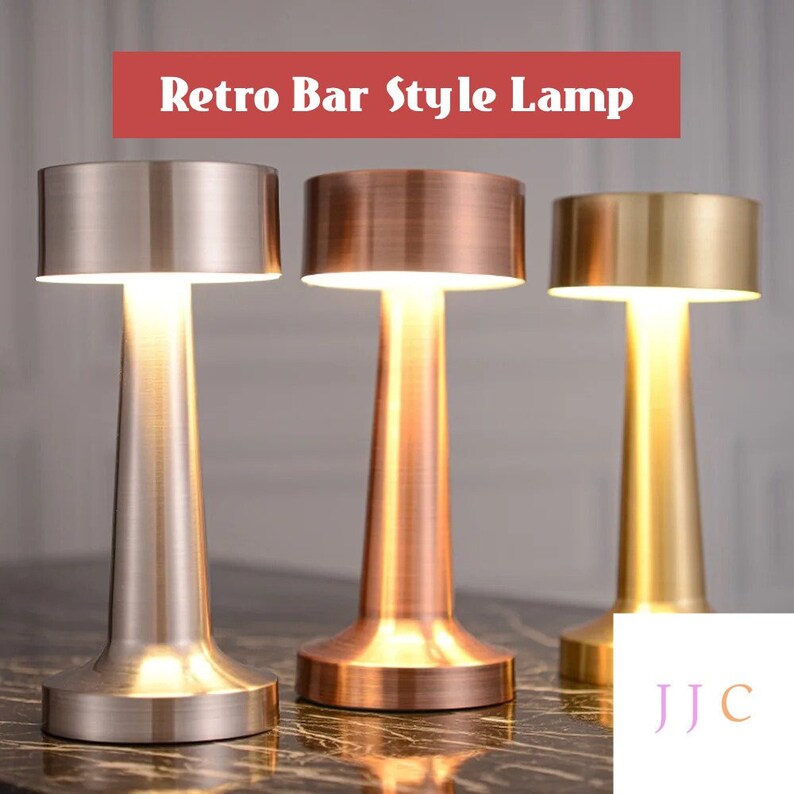 Retro Metal Bar Style Table Lamp | Metal Retro Style Lamp | Coffee Table Lamp | Bar Style Light | Wireless and USB Rechargeable Lamp Light