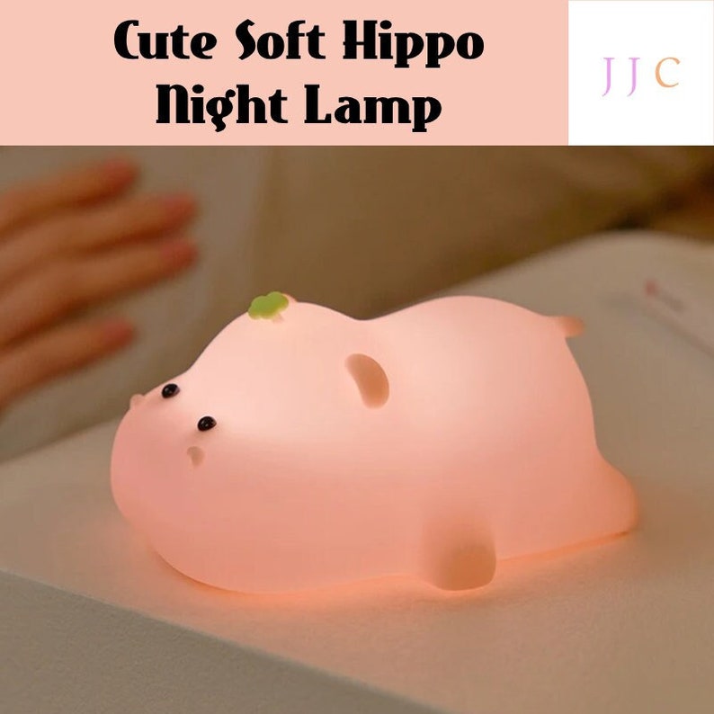 Cute Soft Hippo Night Lamp | Soft Silicone Hippo Mood Night Light | Cute USB Rechargeable Lamp | Cute Portable Soft Hippopotamus Night Lamp