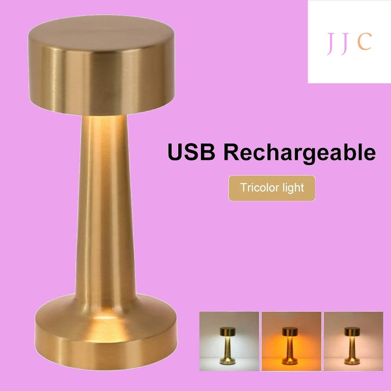 Retro Metal Bar Style Table Lamp Metal Retro Style Lamp Coffee Table Lamp Bar Style Light Wireless and USB Rechargeable Lamp Light Gold